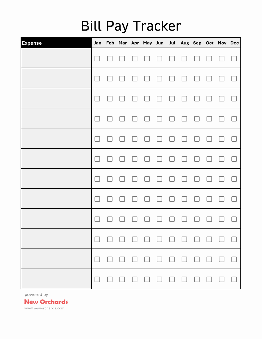 Free Excel Bill Tracking Sheet (Portrait)
