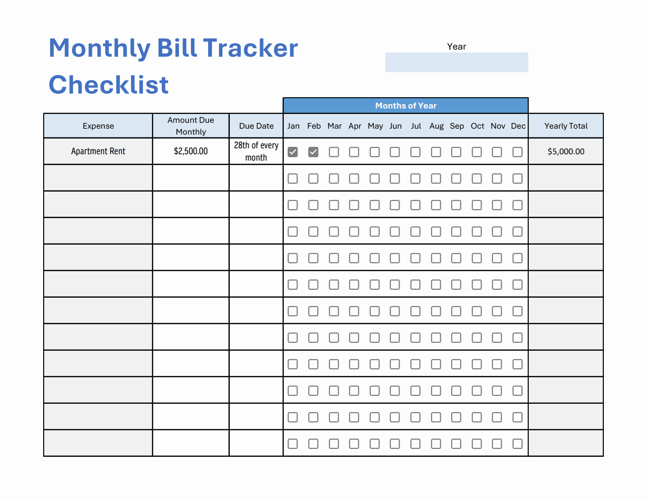 Bill Payment Tracker (Customizable in Excel Spreadsheet)