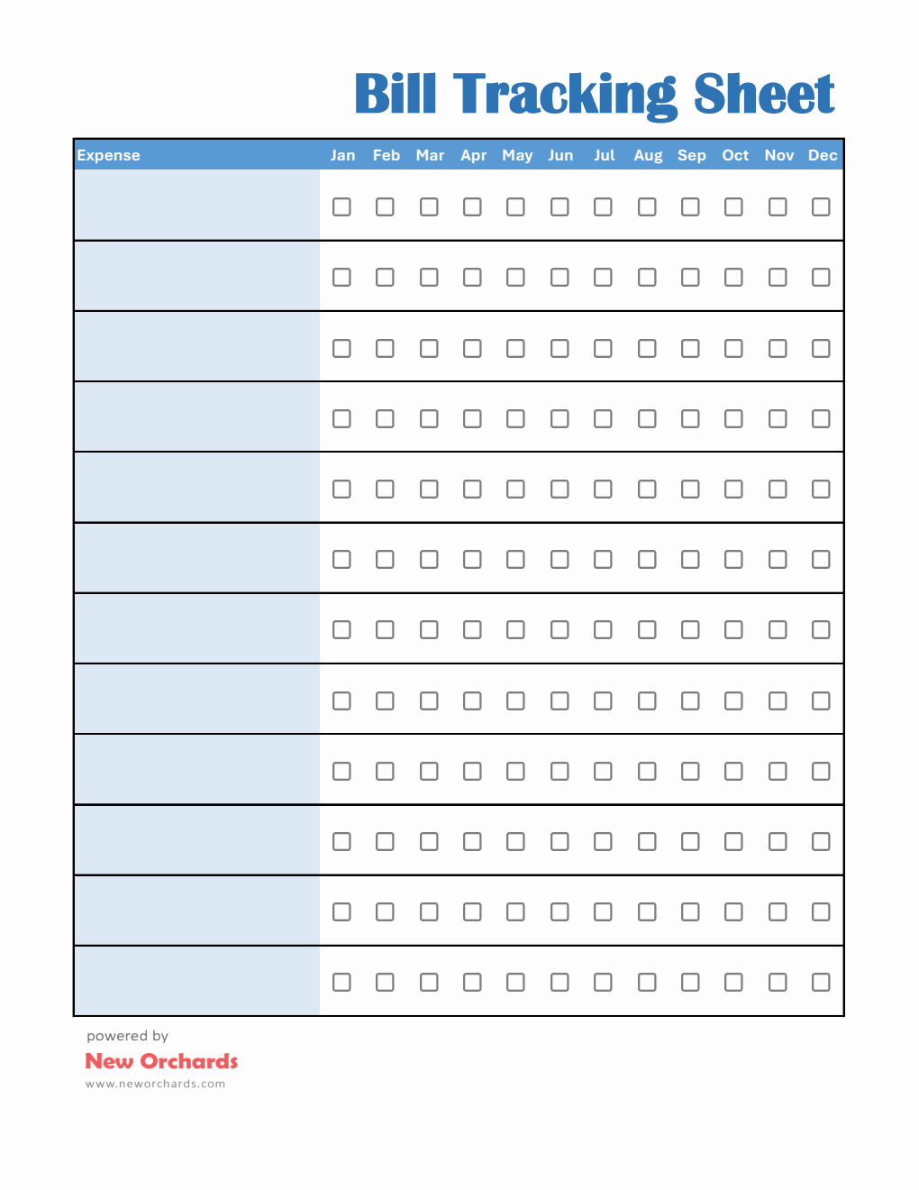 Free Excel Bill Tracking Sheet (Blue)