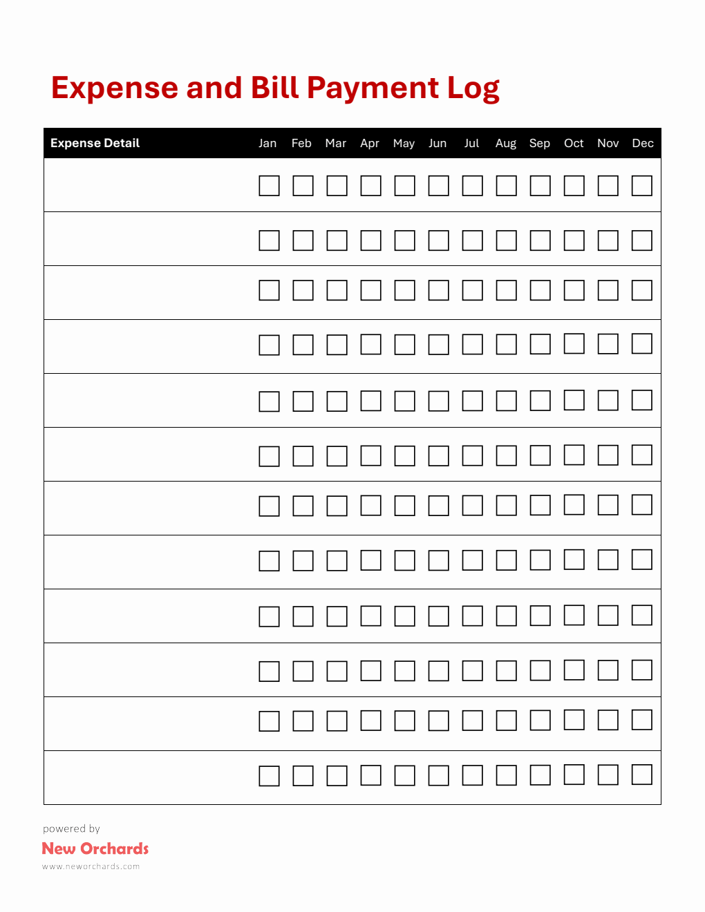 Free Bill Pay Tracker PDF - Portrait Layout (Basic)