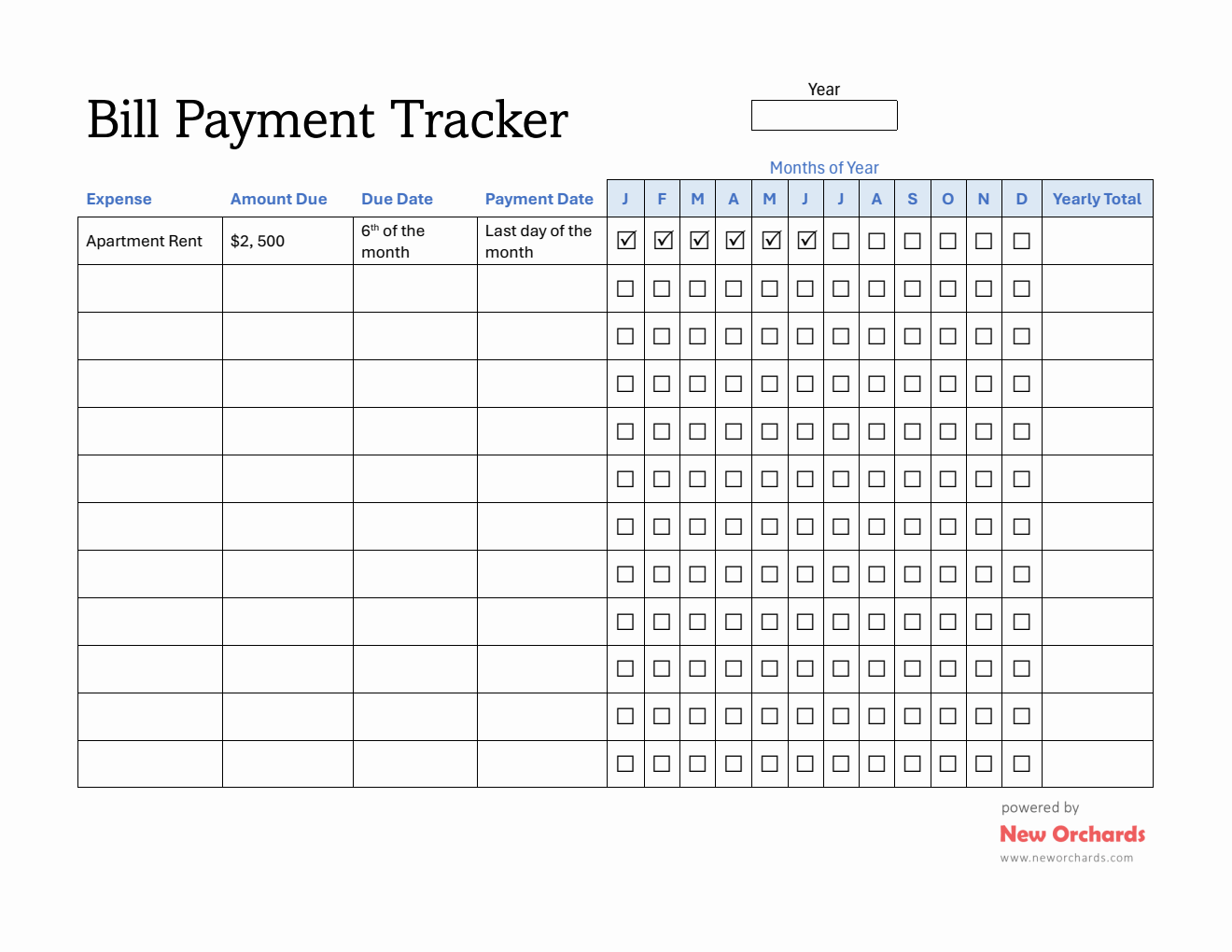 Free Bill Payment Tracker -  Customize in Word