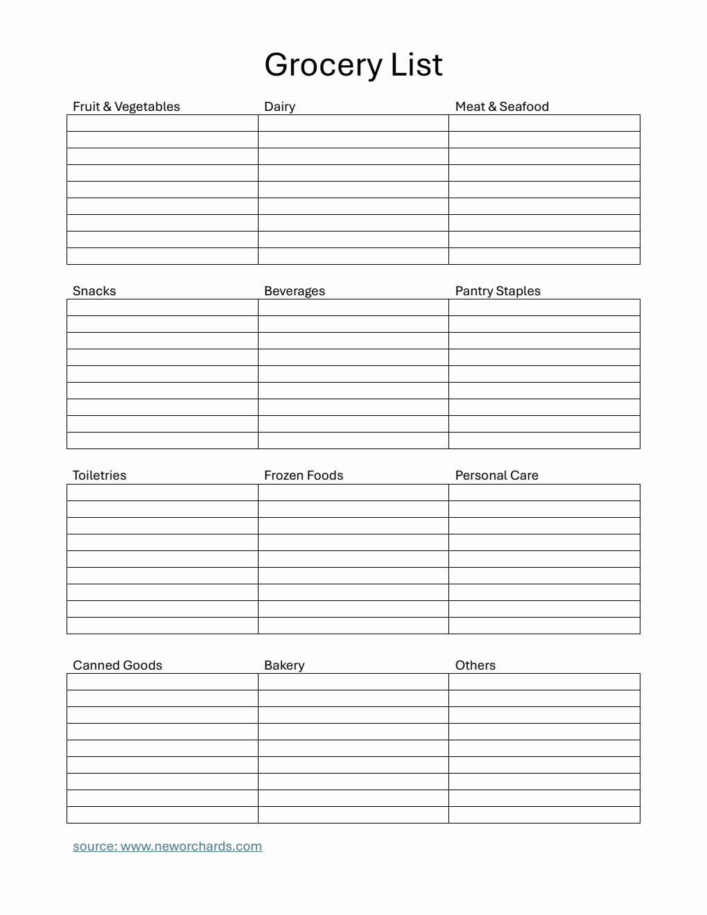 Grocery List Template in Word