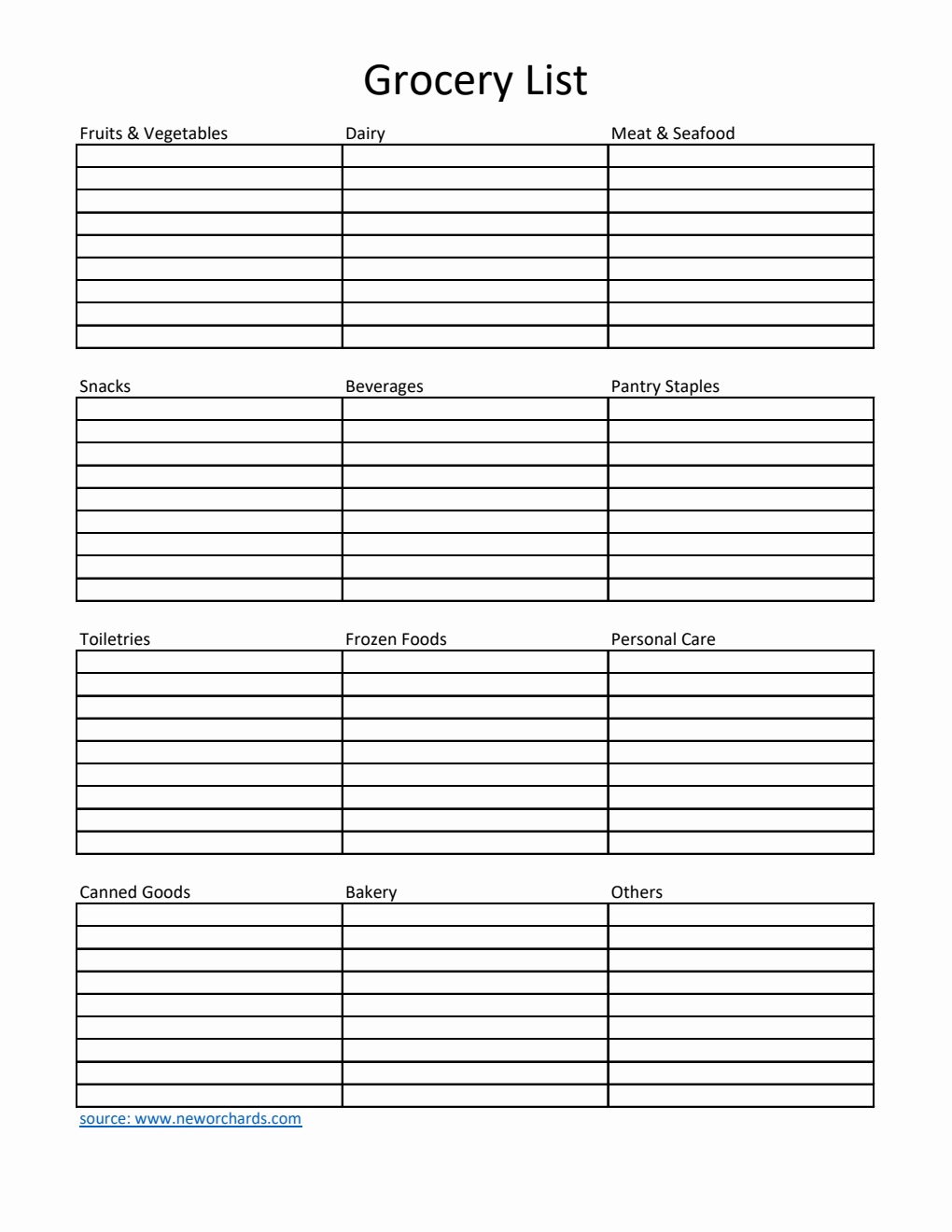 Grocery List Template in Excel