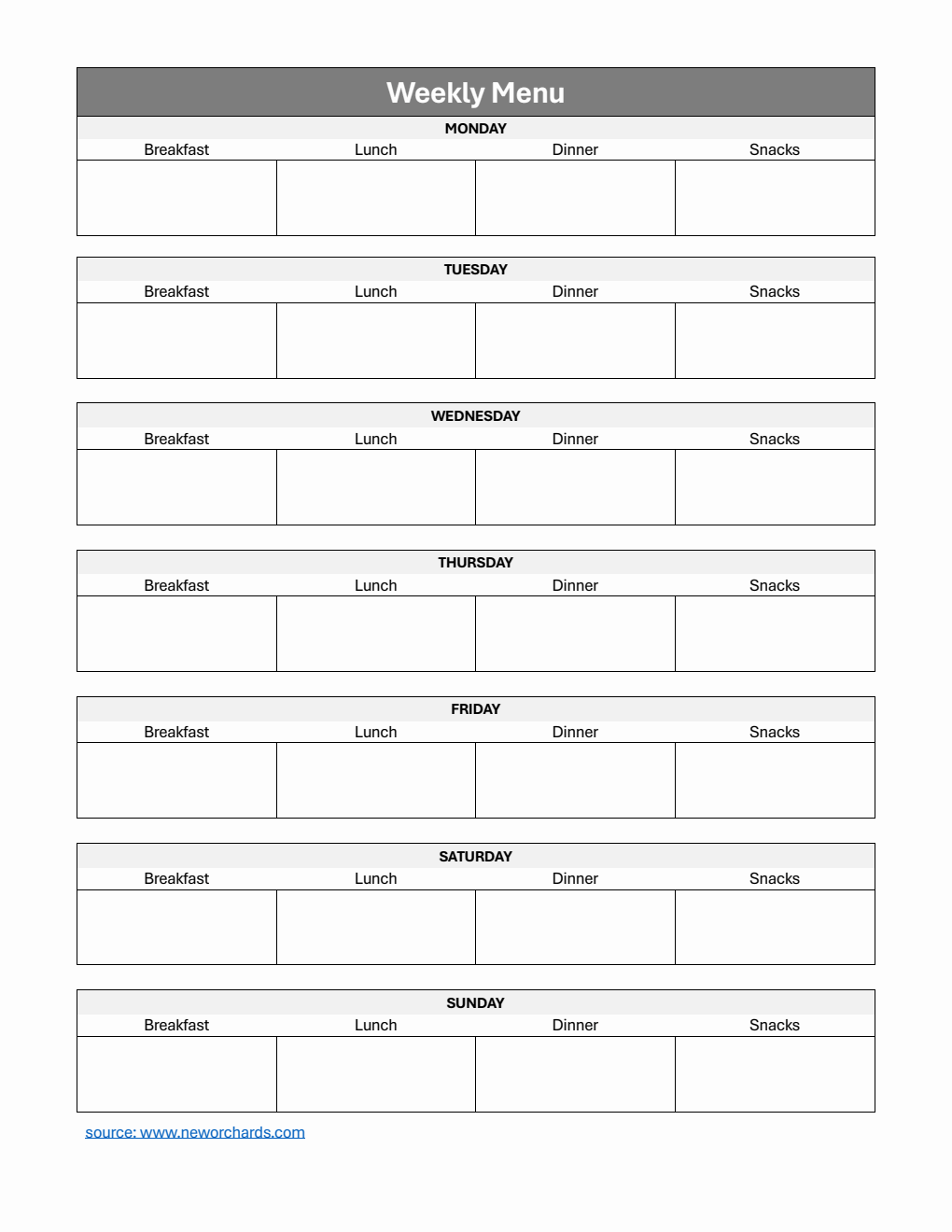 Weekly Menu Template | Free Download in PDF (Basic)