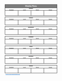 Weekly Menu Template | Free Download in Word (Basic)