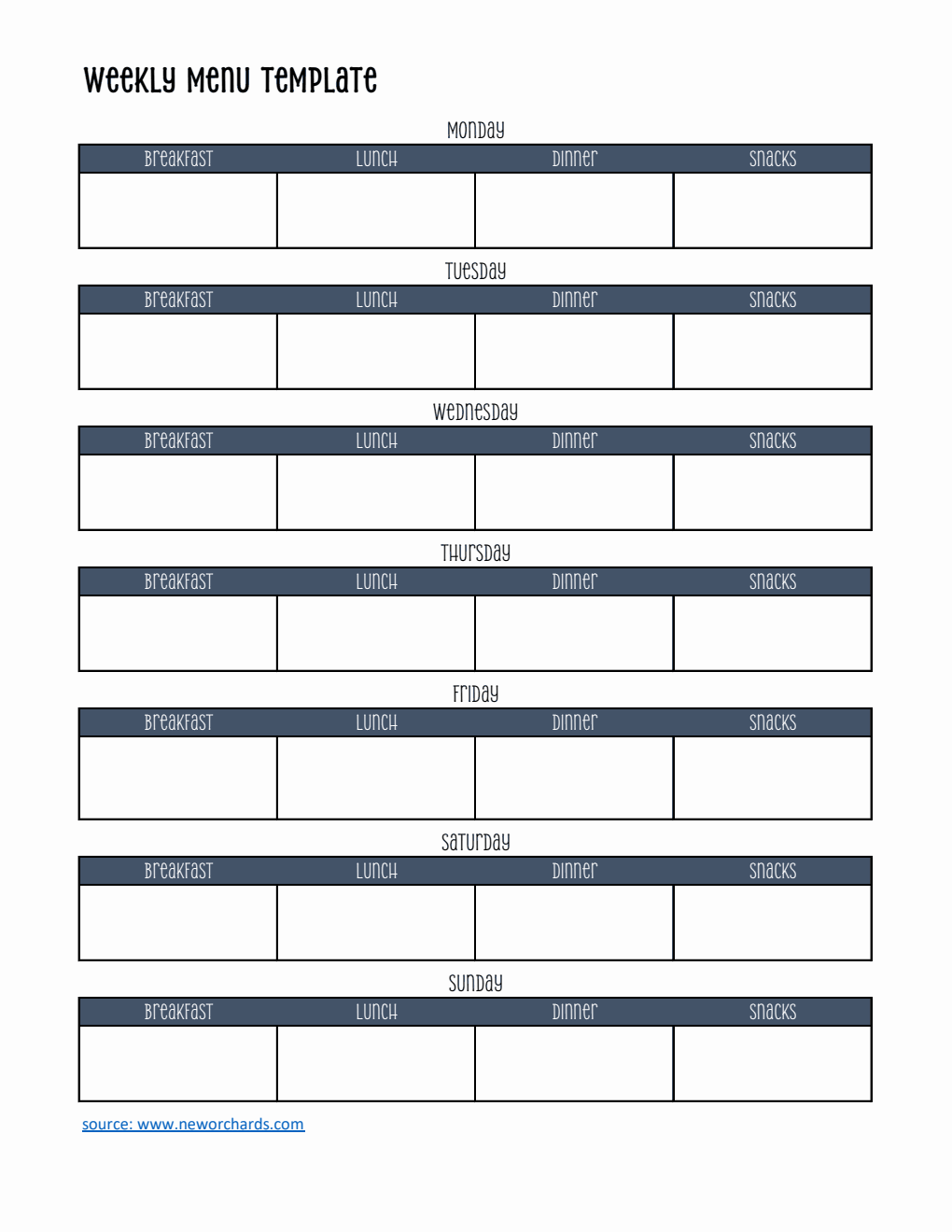 Weekly Menu Template | Free Download in Excel (Simple)