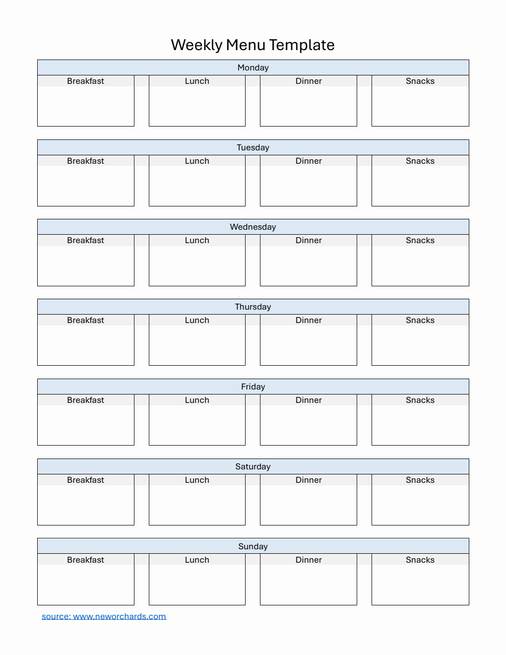 Weekly Menu Template | Free Download in PDF (Streamlined)