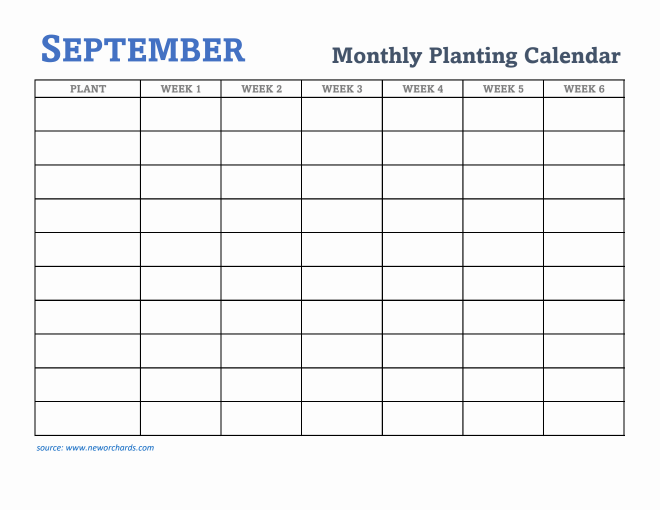 Gardening Calendar for September - Free Printable Template in Excel