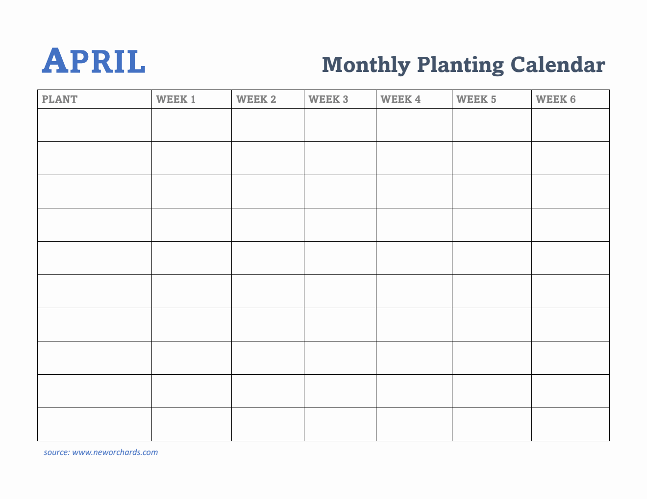Gardening Calendar for April - Free Printable Template in PDF