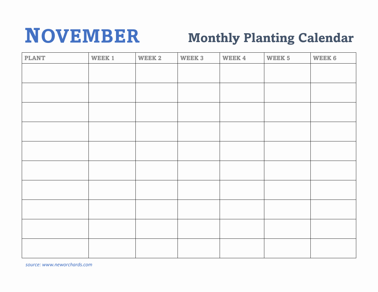 Gardening Calendar for November - Free Printable Template in Word