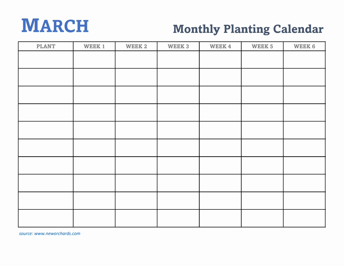 Gardening Calendar for March - Free Printable Template in Excel