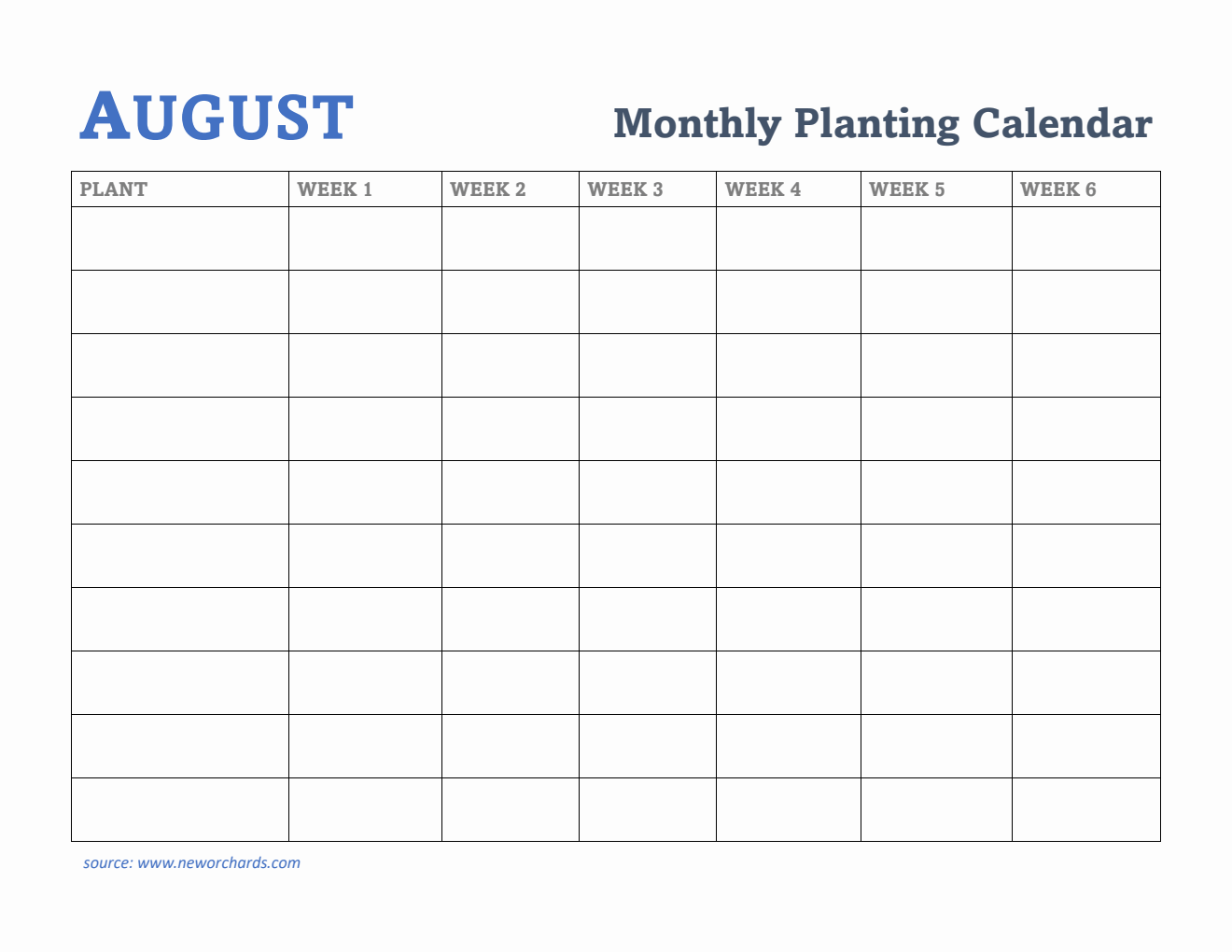 Gardening Calendar for August - Free Printable Template in Word