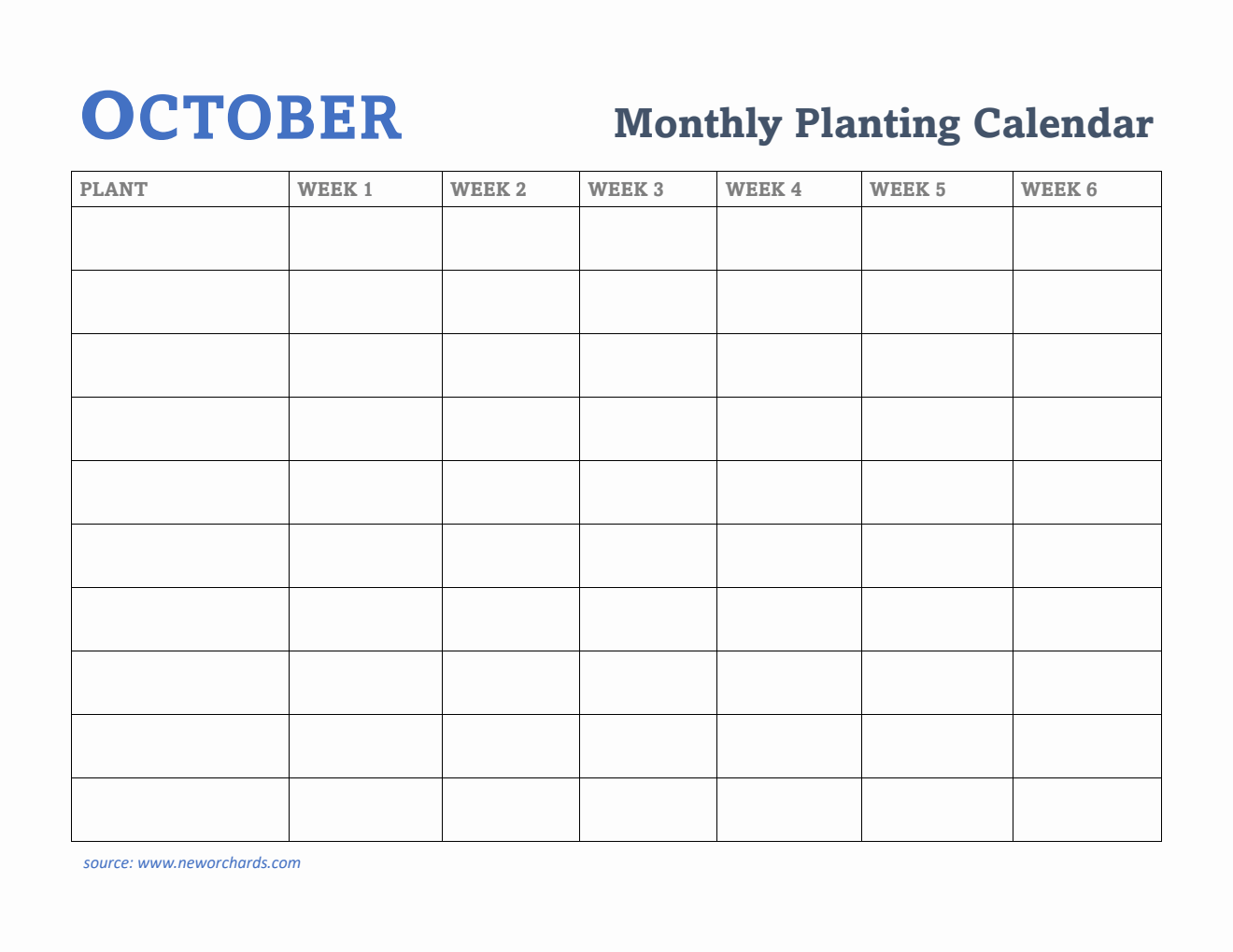 Gardening Calendar for October - Free Printable Template in Word