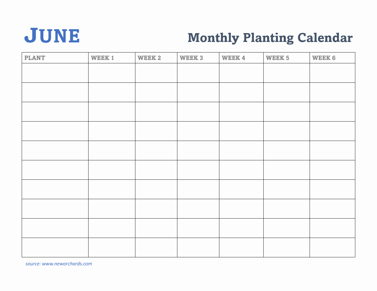 Gardening Calendar for June - Free Printable Template in Word