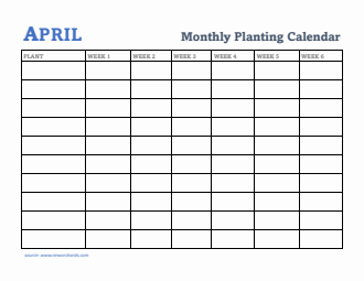 Gardening Calendar for April - Free Printable Template in Word