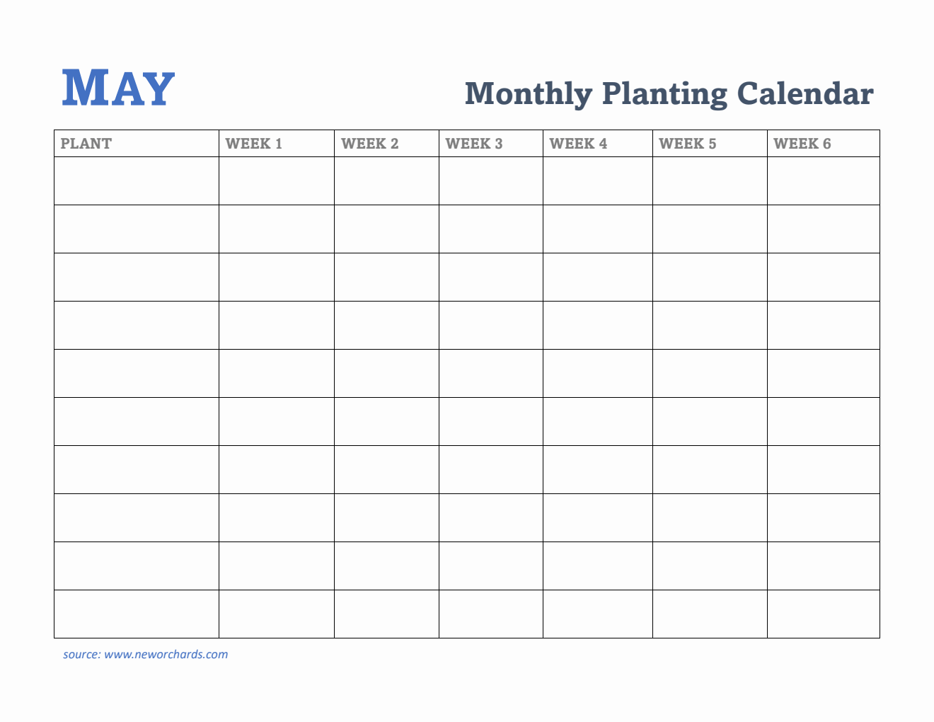Gardening Calendar for May - Free Printable Template in PDF