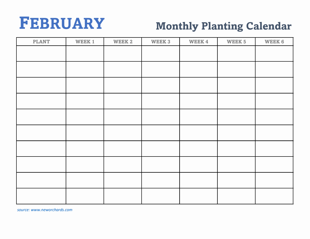 Gardening Calendar for February - Free Printable Template in Excel