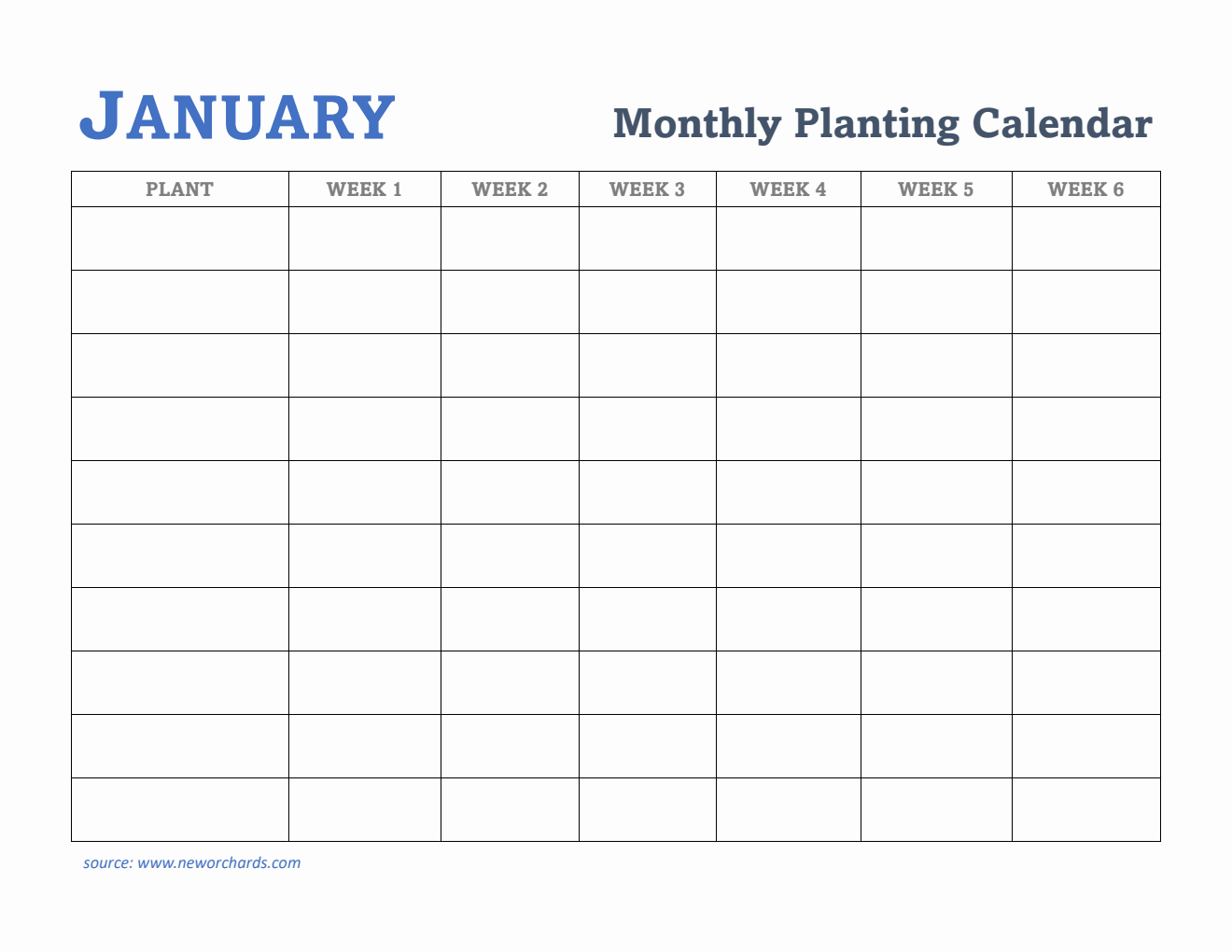Gardening Calendar for January - Free Printable Template in PDF