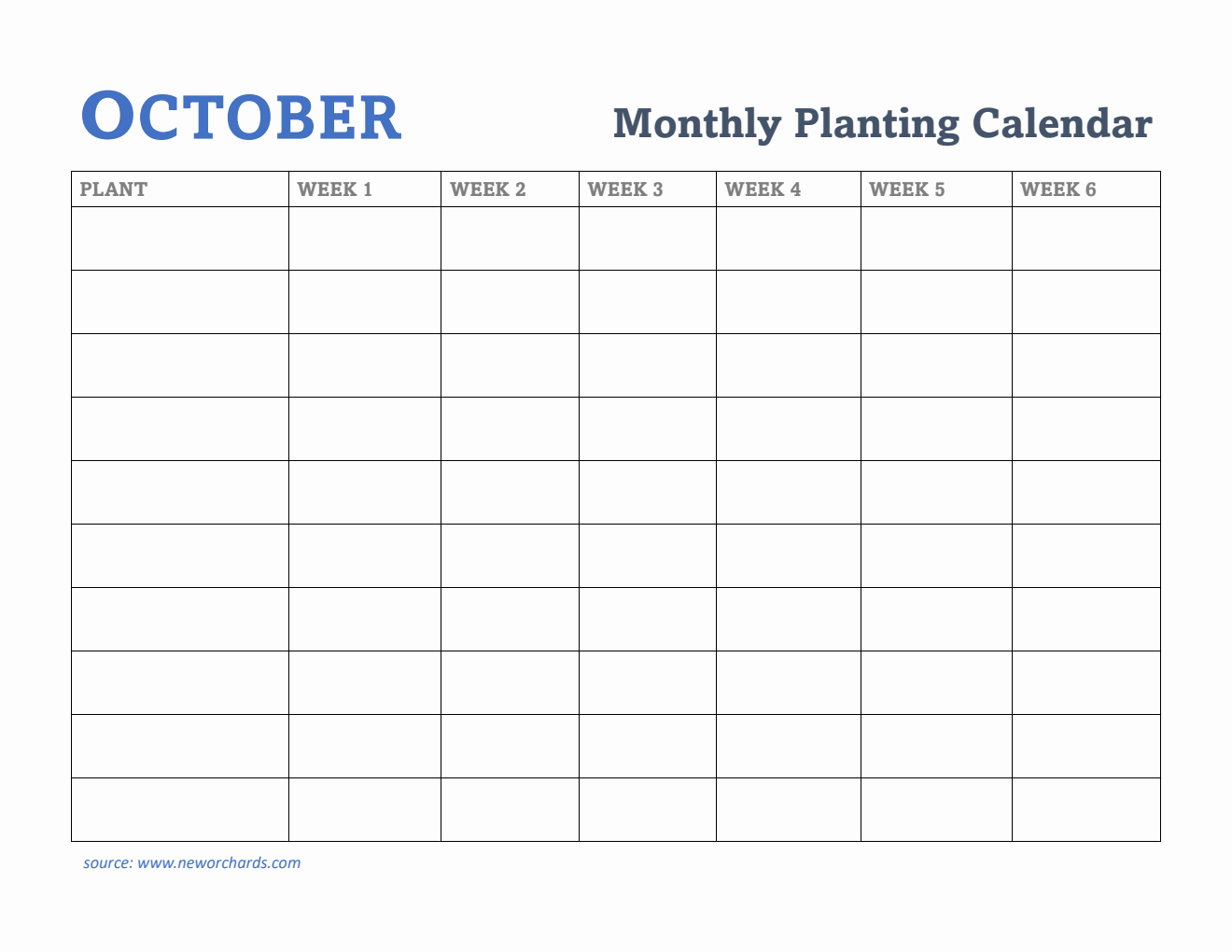 Gardening Calendar for October - Free Printable Template in PDF