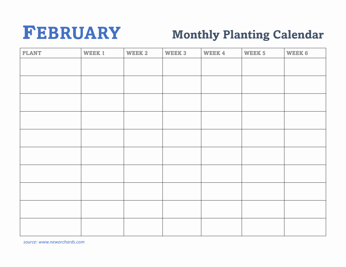 Gardening Calendar for February - Free Printable Template in PDF