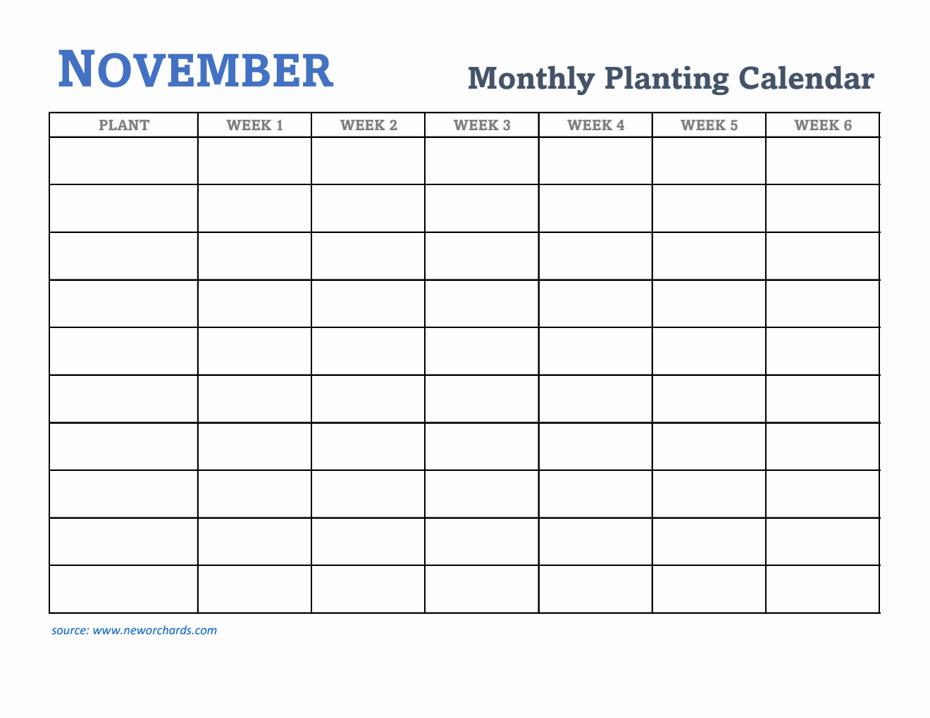 Gardening Calendar for November - Free Printable Template in Excel