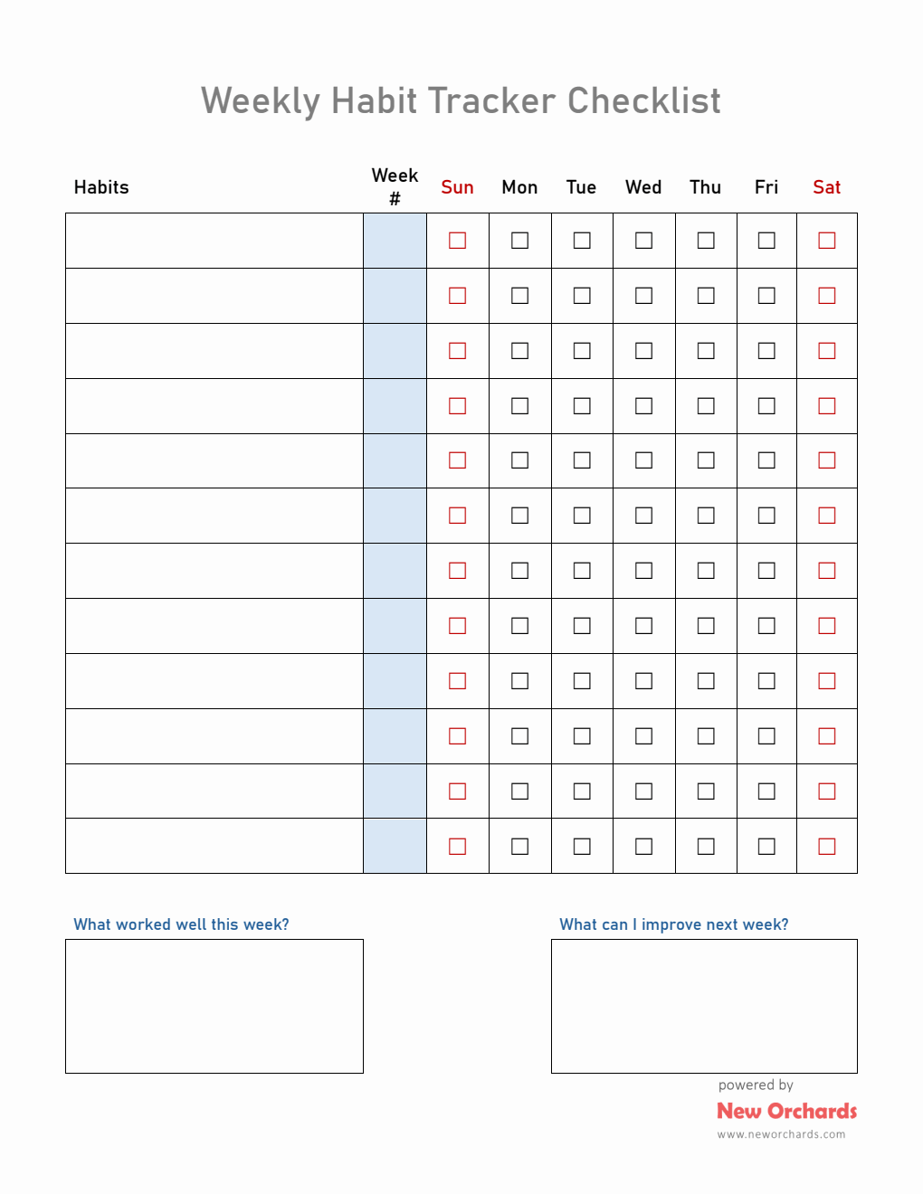 Weekly Habit Tracker Checklist in Word Format