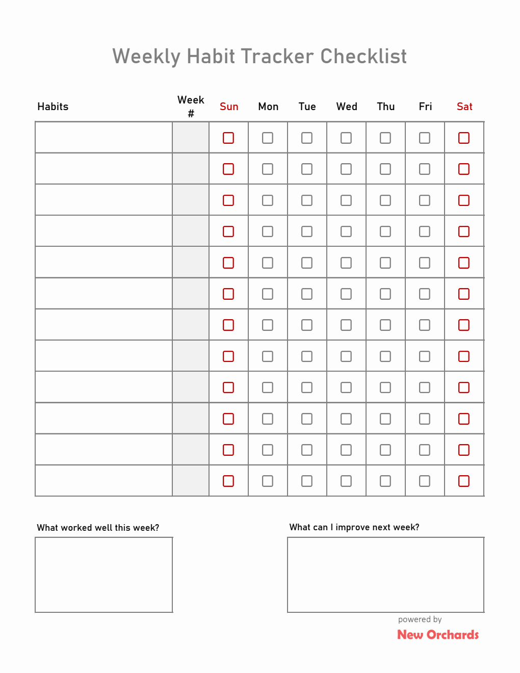 Weekly Habit Tracker Checklist in Excel Format