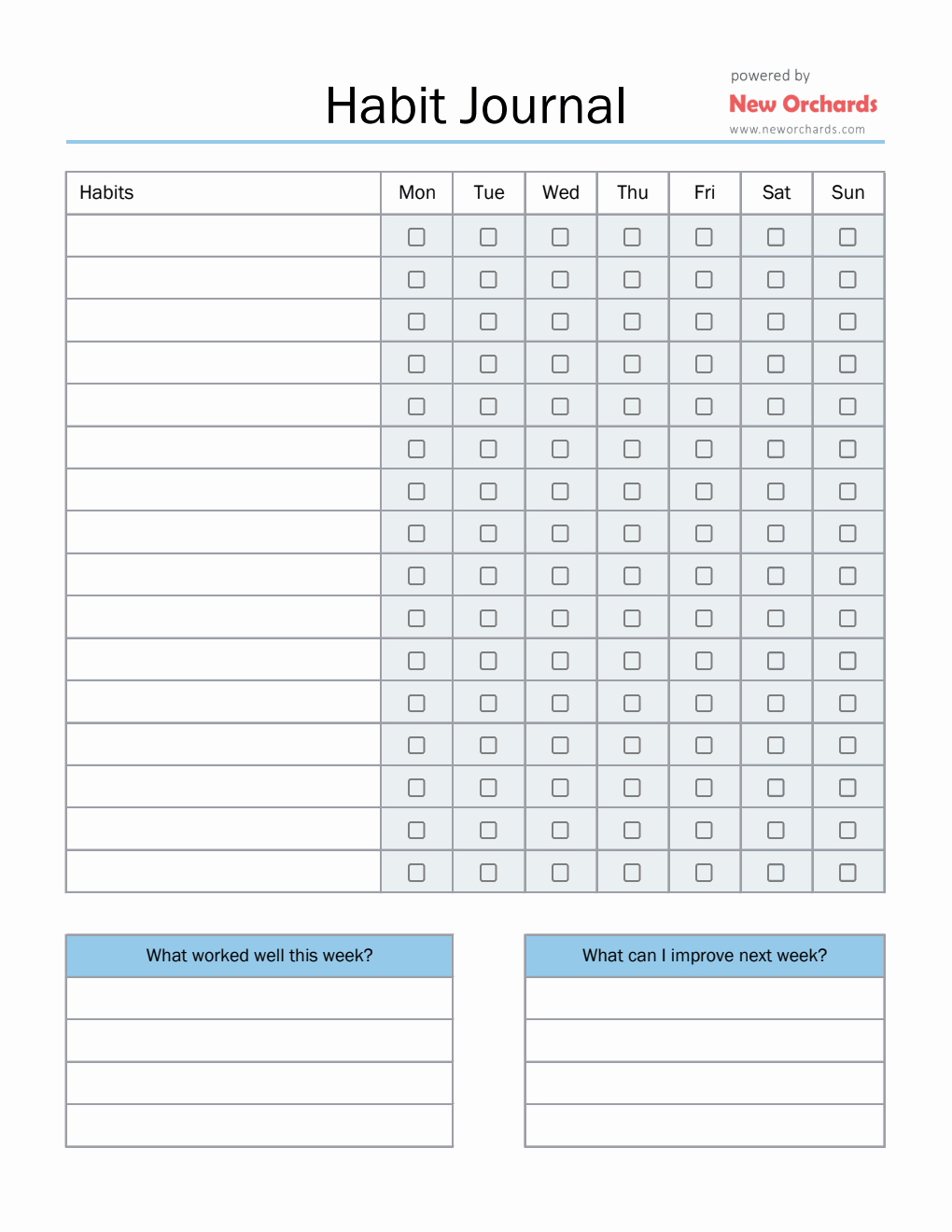 Habit Journal in Excel Format