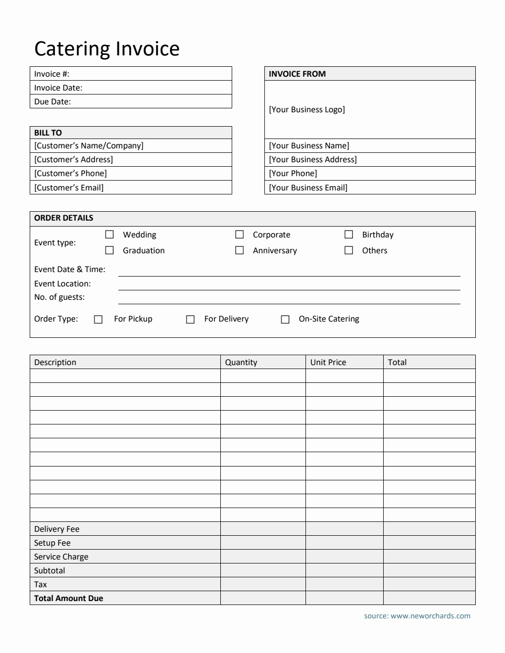  Catering Invoice Template | Free Word Download