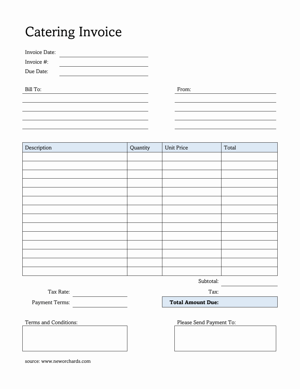 Editable Catering Invoice Template in Word