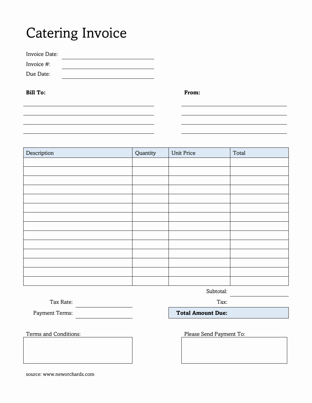 Editable Catering Invoice Template in PDF