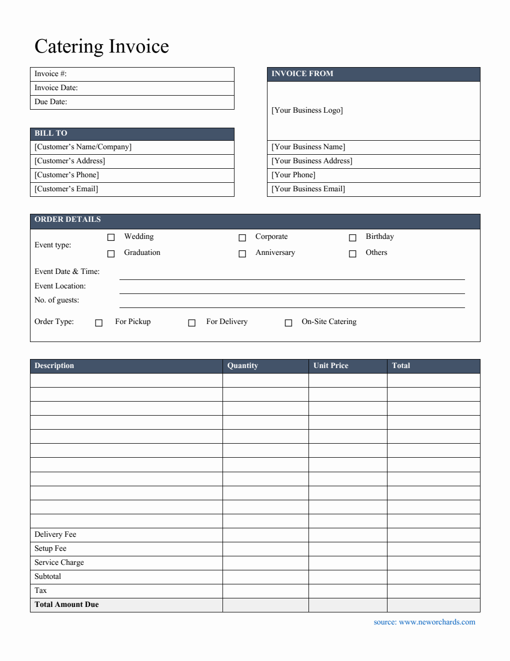 Customizable Catering Invoice Template | Free Word Download