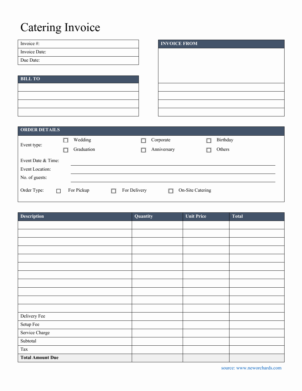 Customizable Catering Invoice Template | Free PDF Download