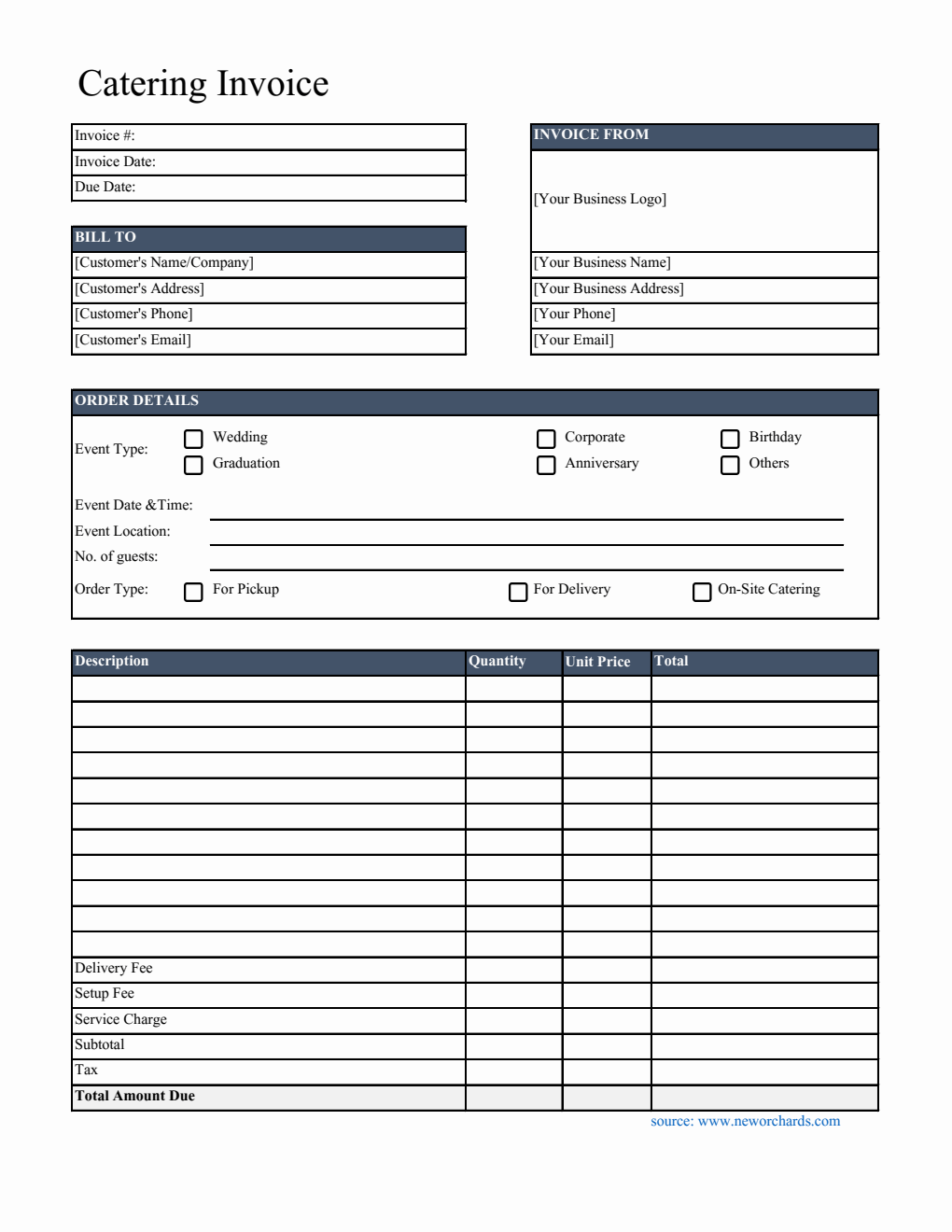 Customizable Catering Invoice Template | Free Excel Download