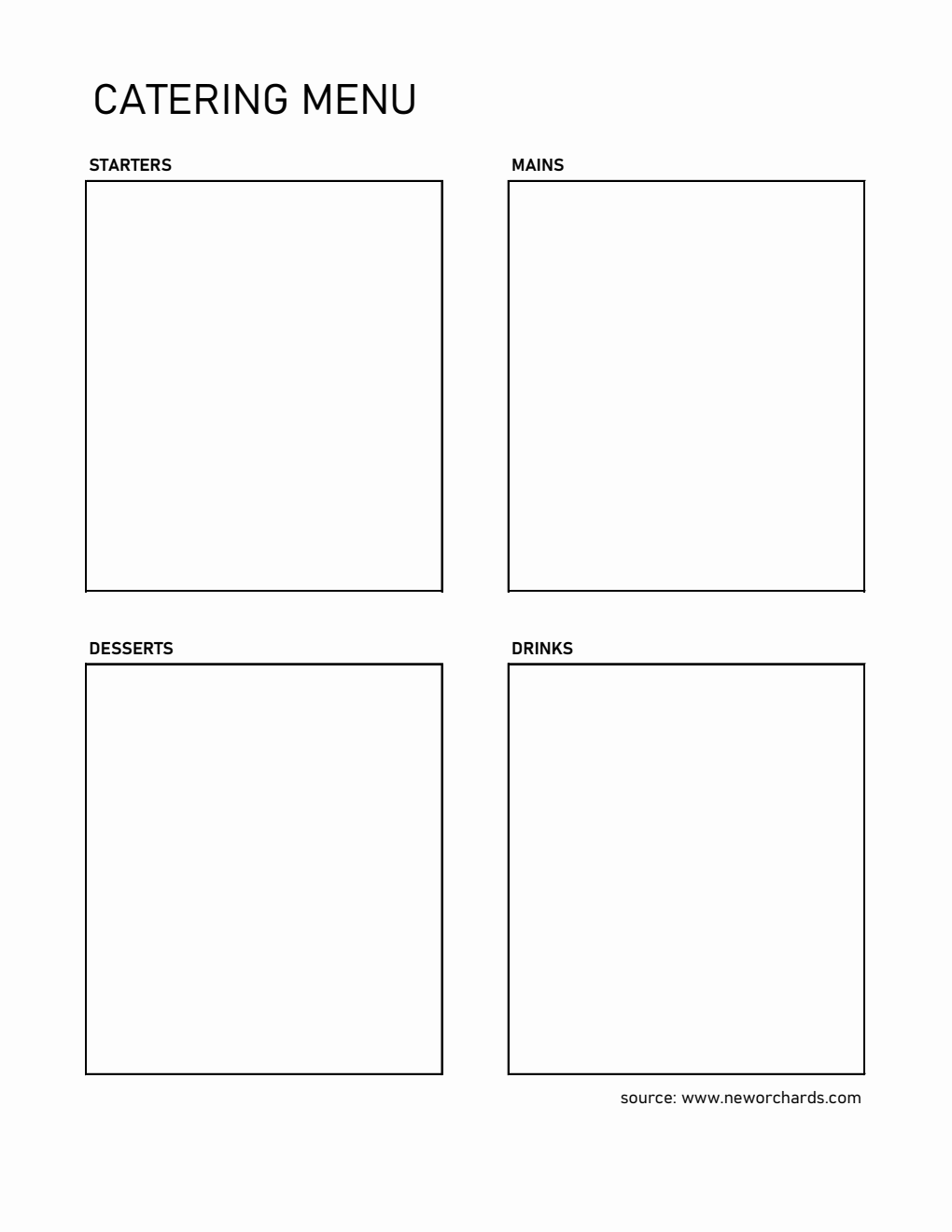 Catering Menu Template - Free to Print in Excel Format