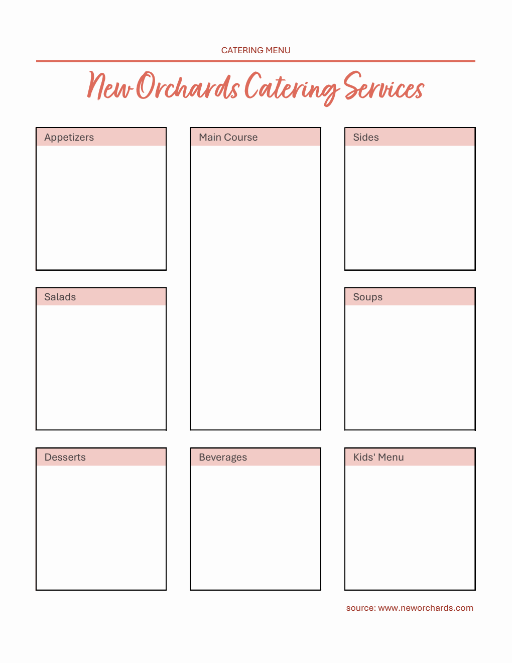 Catering Menu Template - Free to Use in Excel Format