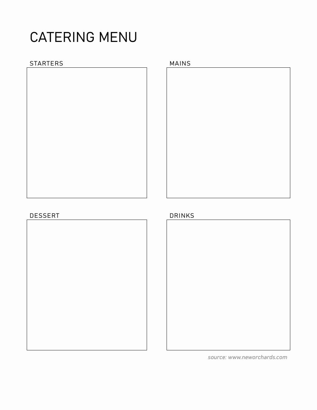 Catering Menu Template - Free to Print in Word Format