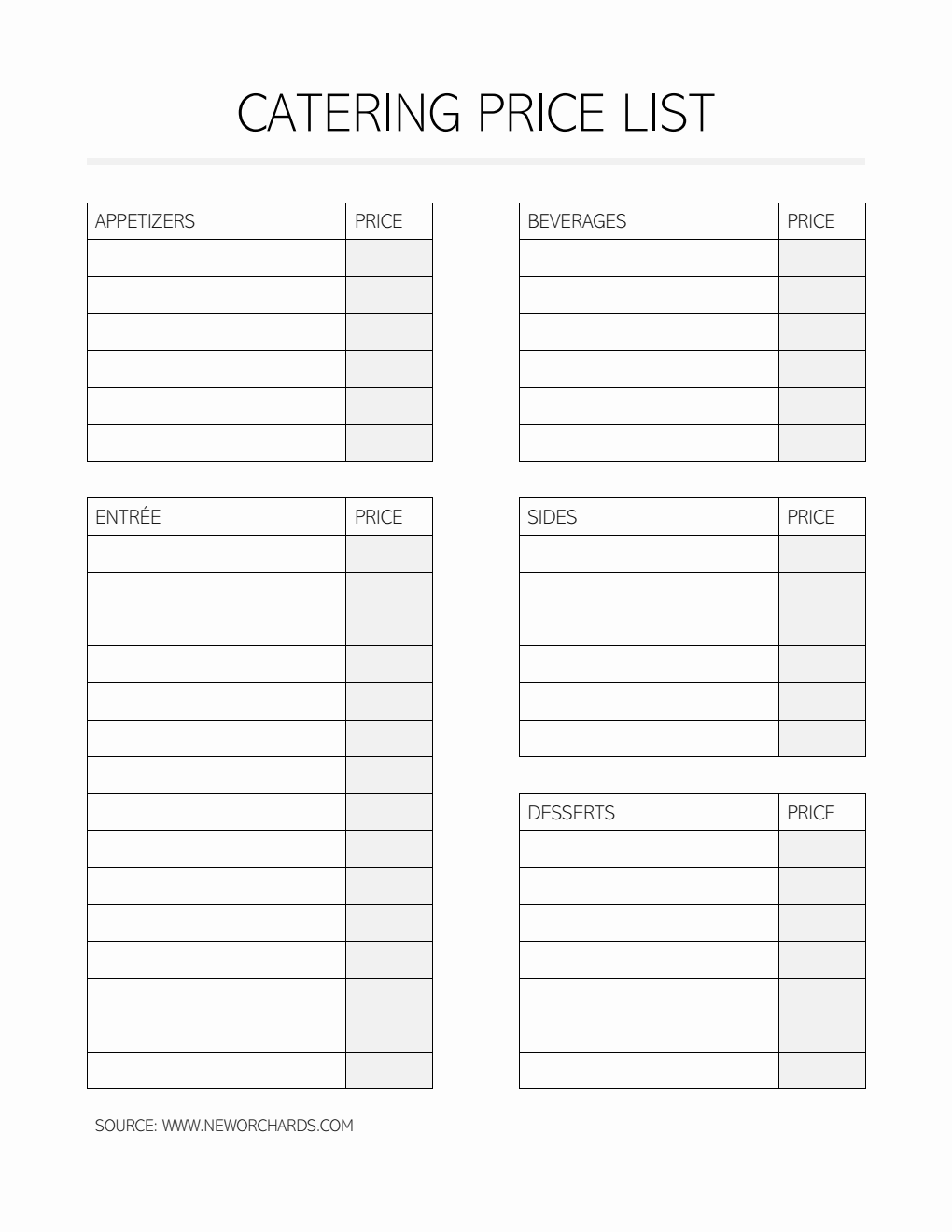  Catering Price Template PDF