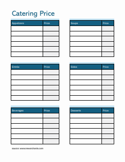 Basic Catering Price Template Word