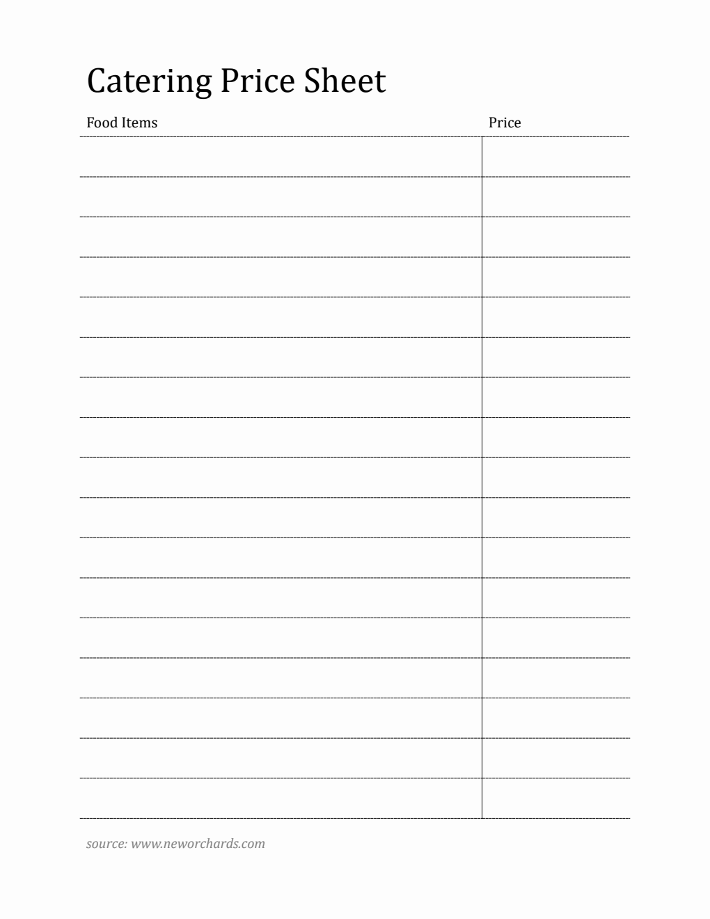 Printable Catering Price Template PDF