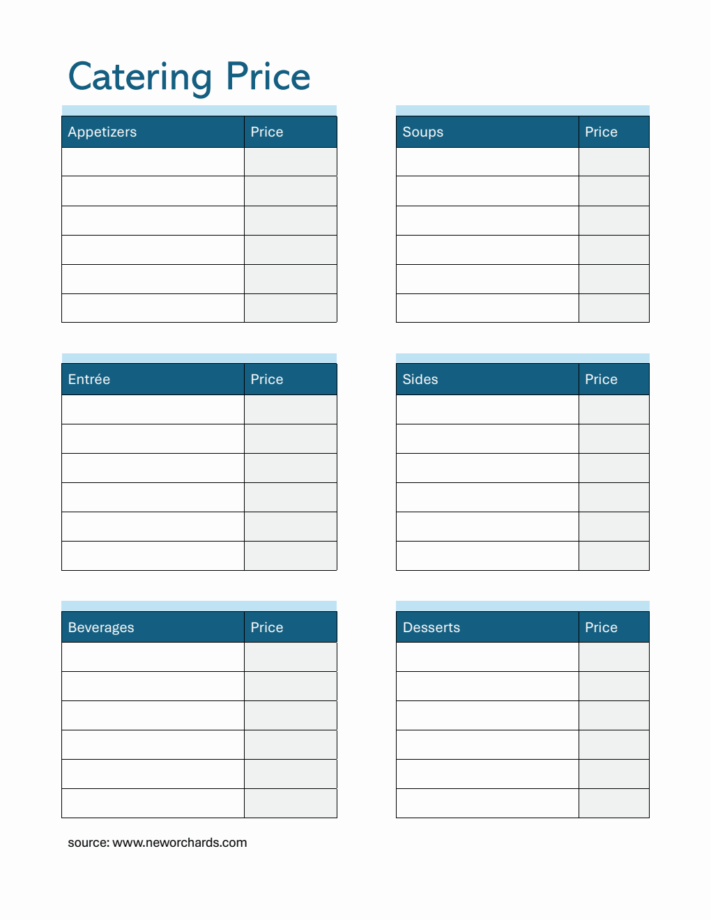 Basic Catering Price Template PDF