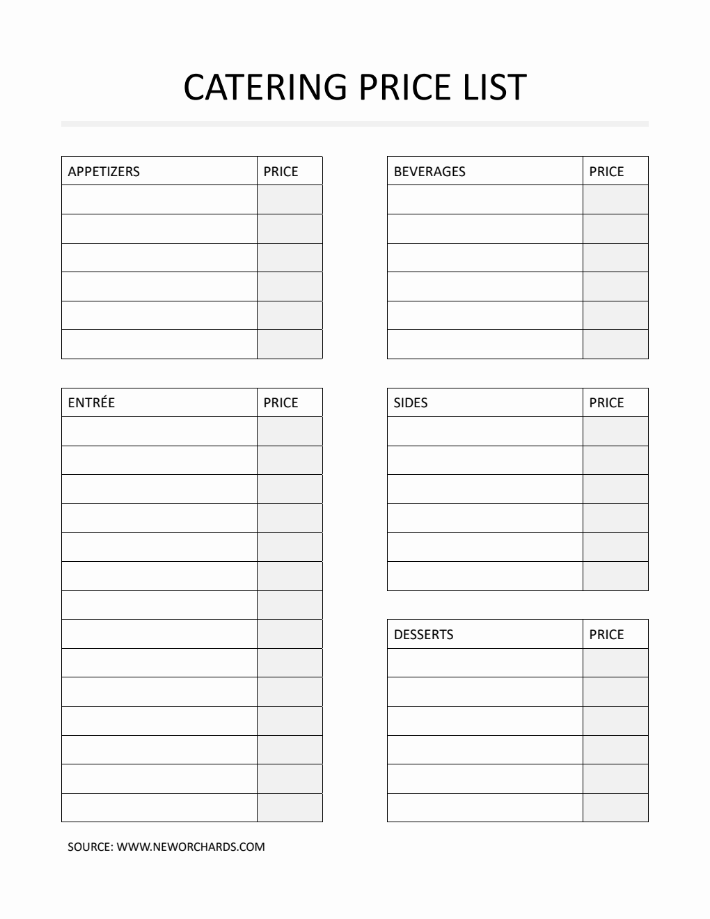  Catering Price Template Word