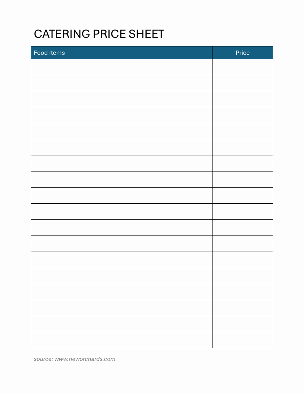 Simple Catering Price Template Word