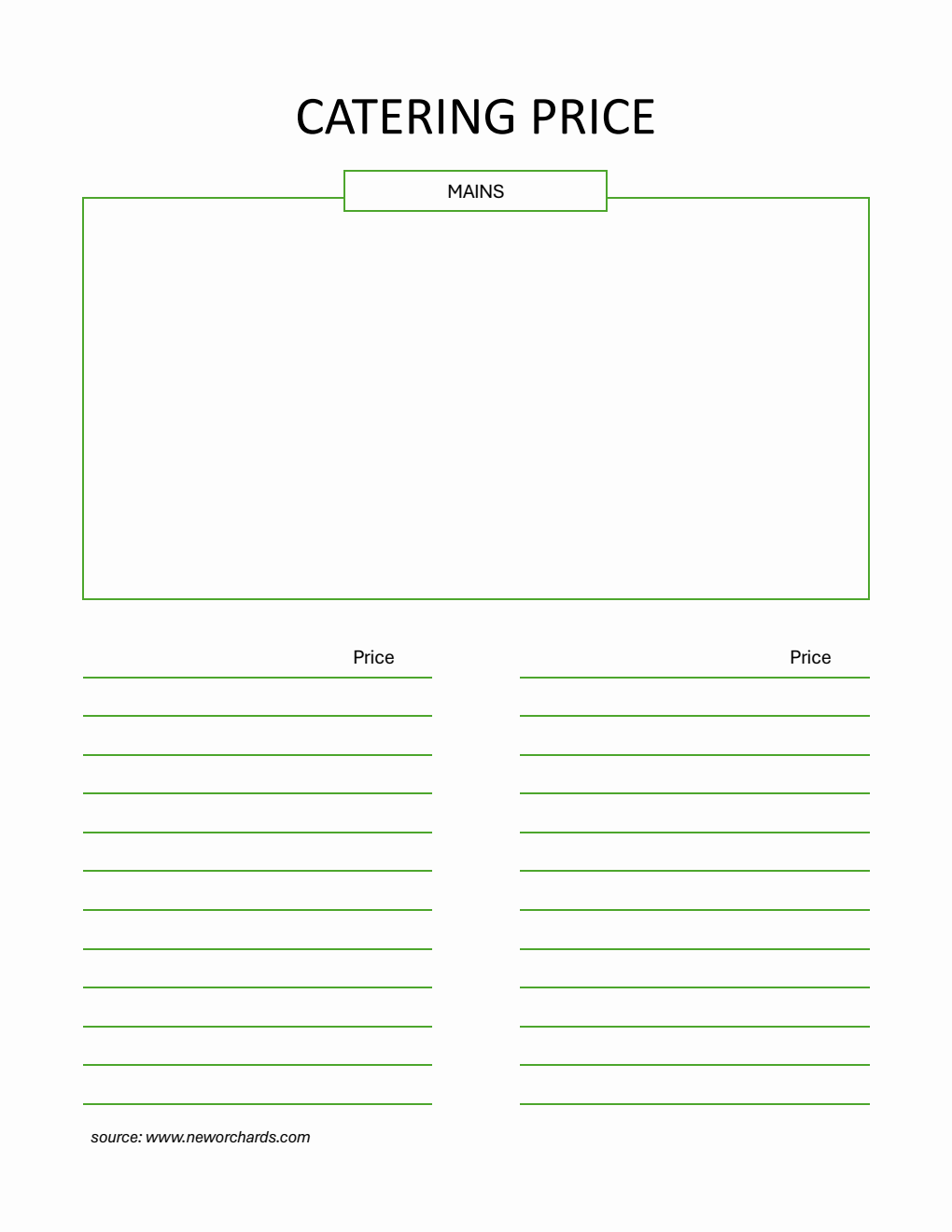 Downloadable Catering Price Template Word