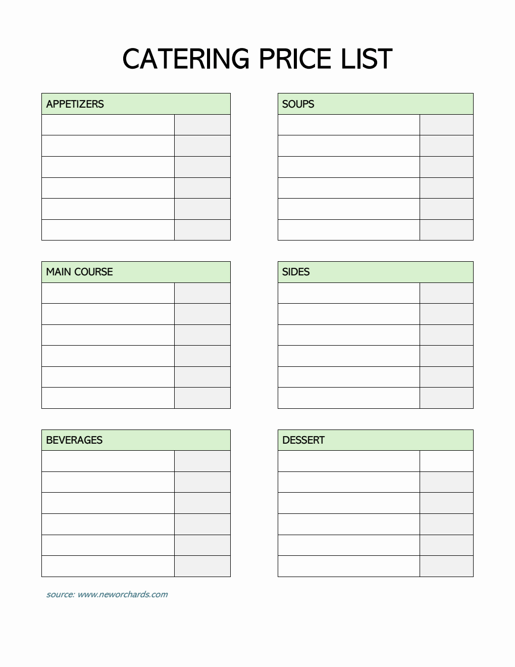 Customizable Catering Price Template PDF