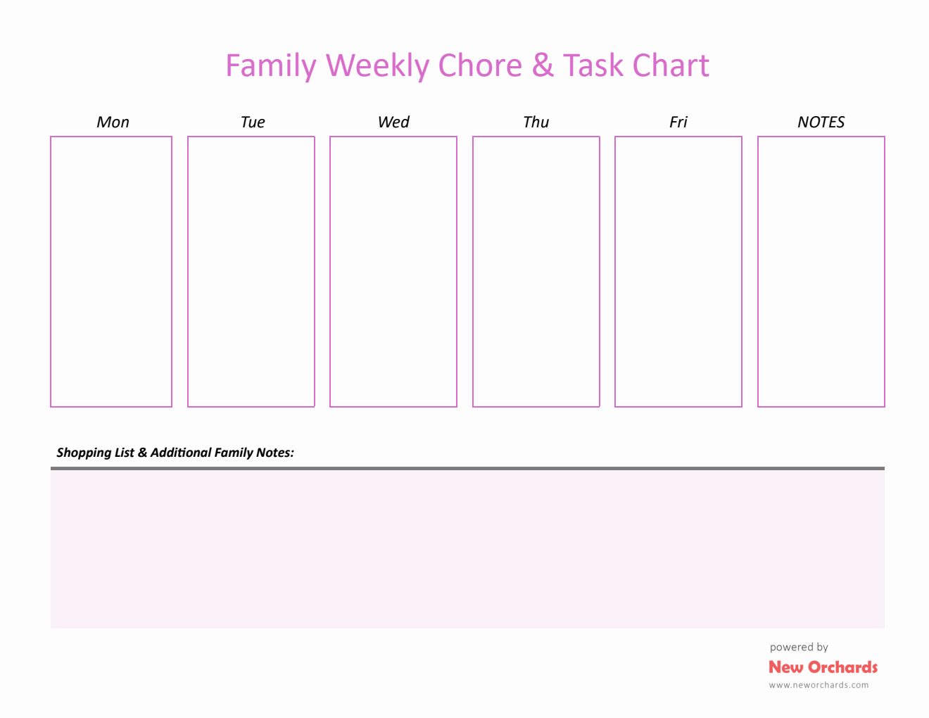 Family Weekly Chore And Task Chart Template - Word Format