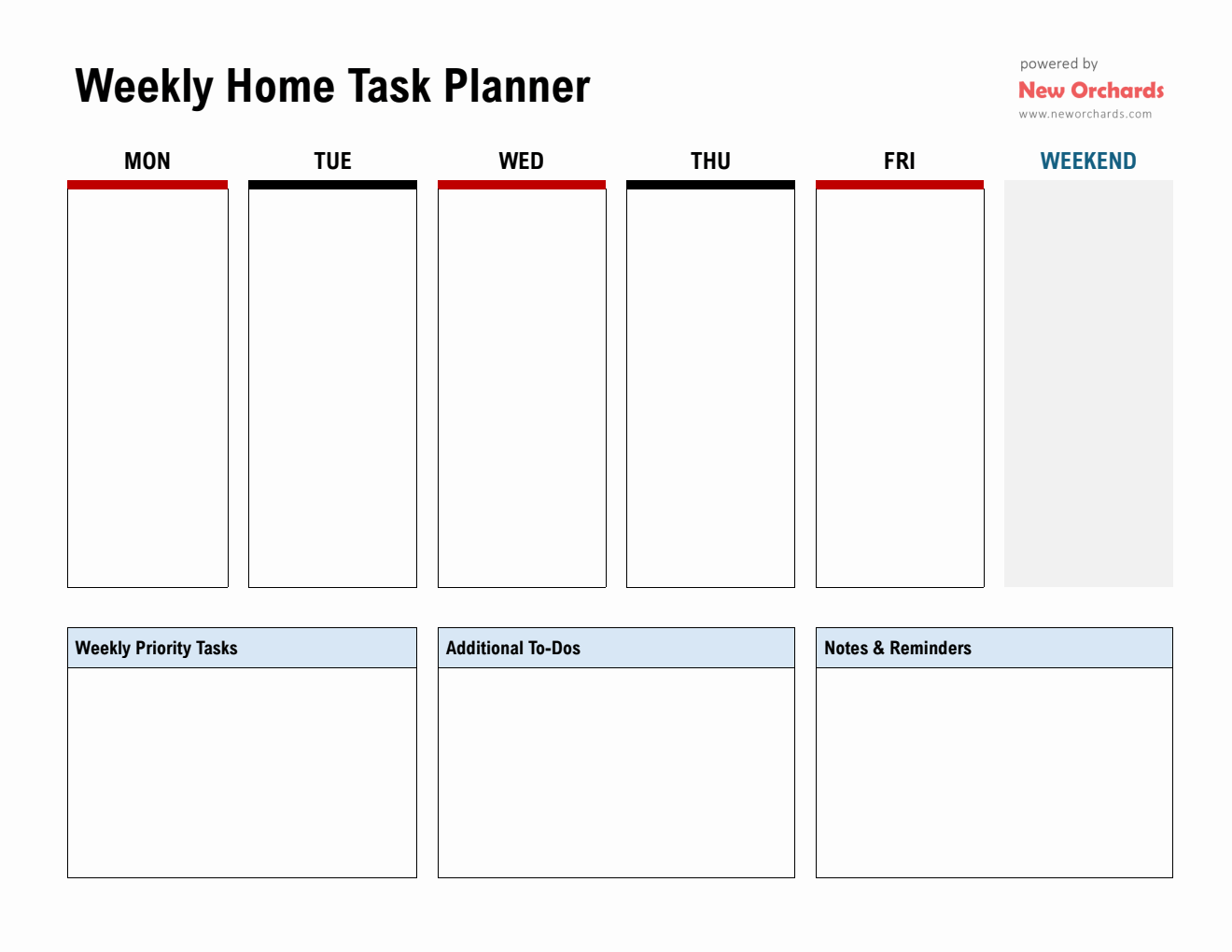 Weekly Home Task Planner Template - Word Format