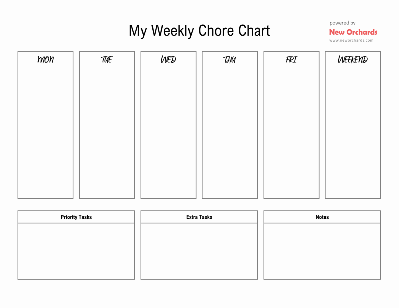 Printable Weekly Chore Chart Template - Excel Format