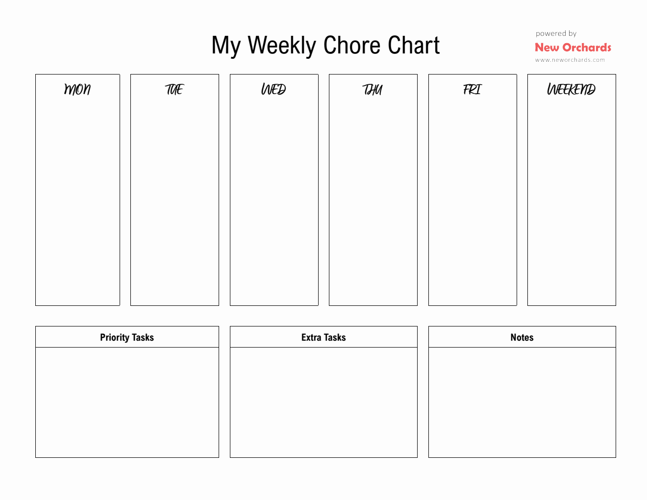 Printable Weekly Chore Chart Template - PDF Format