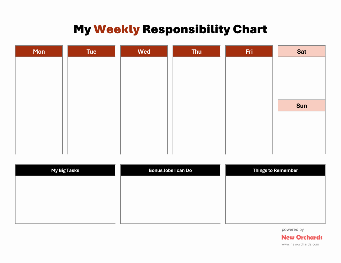 Weekly Responsibility Chart Template - Excel Format